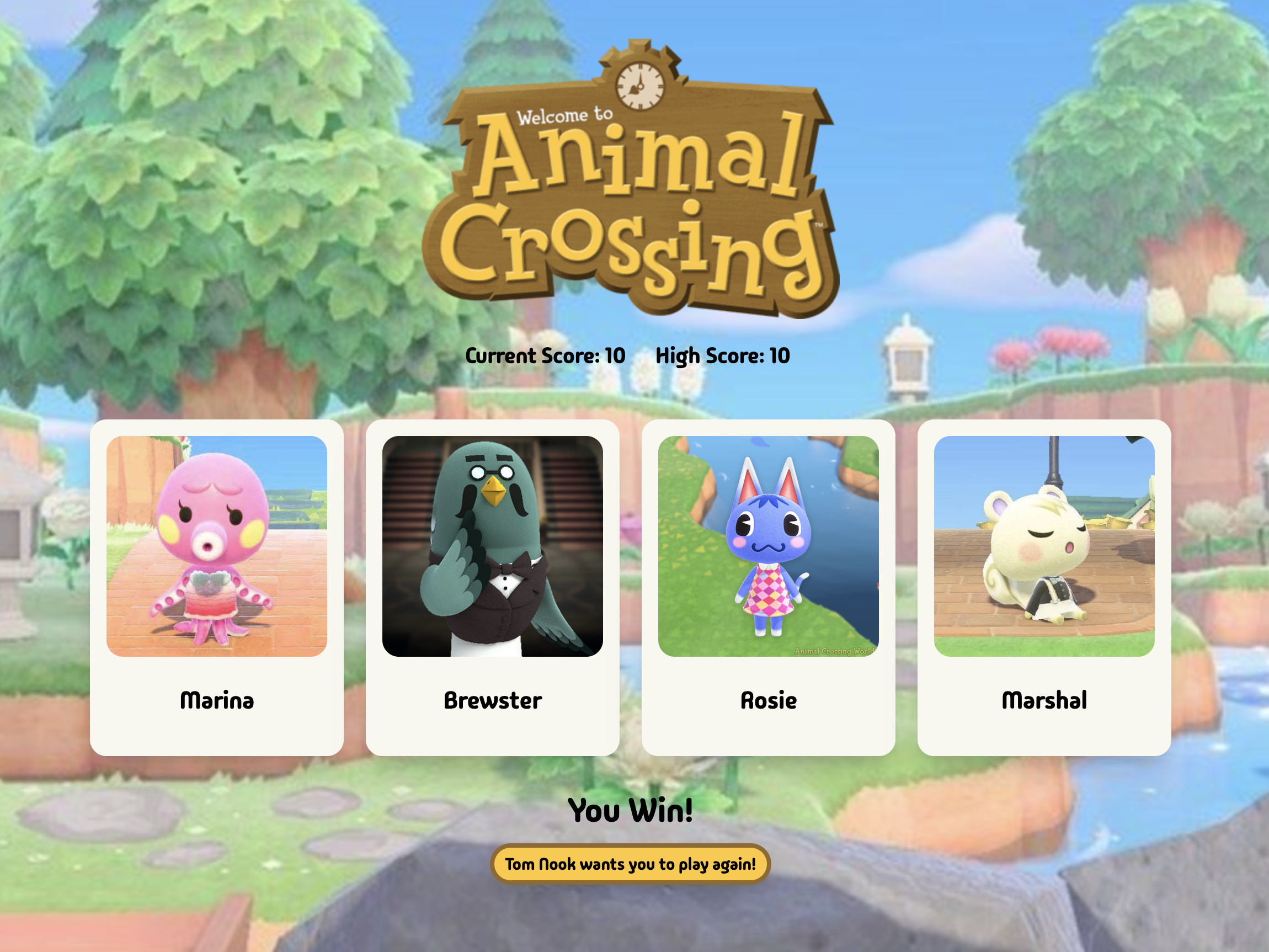 Animal Crossing Memory Game
