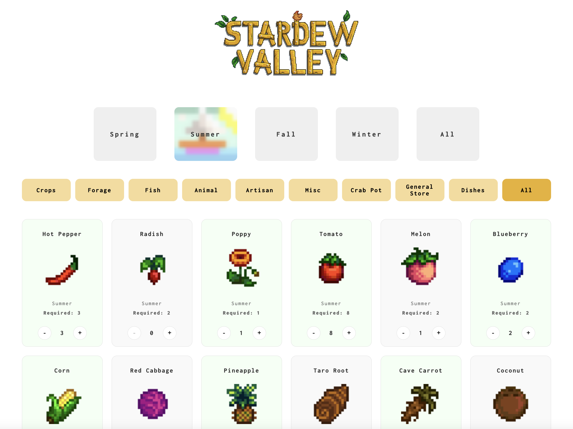 Stardew Valley Recipe Guide